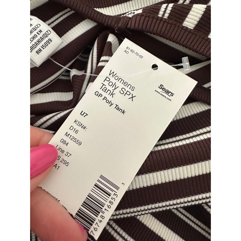 Covington Tank Top Women 20-22W Brown Striped Ribbed Stretch Casual Preppy Earth - Picture 5 of 7